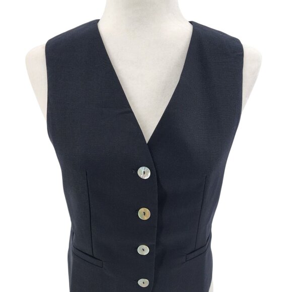 NEW Commense Womens Small Top Black Button Vest V-neck Linen Cotton - Picture 2 of 9